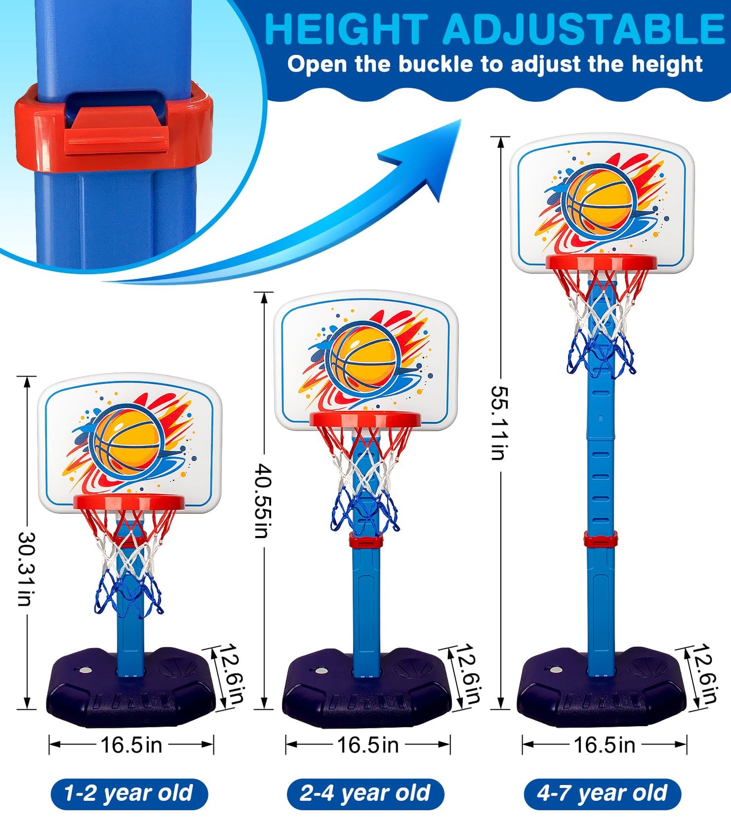 LAO XUE Toddler Basketball Hoop Set,Adjustable Kids Basketball Goal