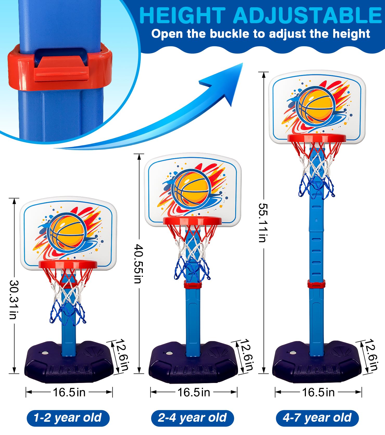 LAO XUE Toddler Basketball Hoop Set,Adjustable Kids Basketball Goal