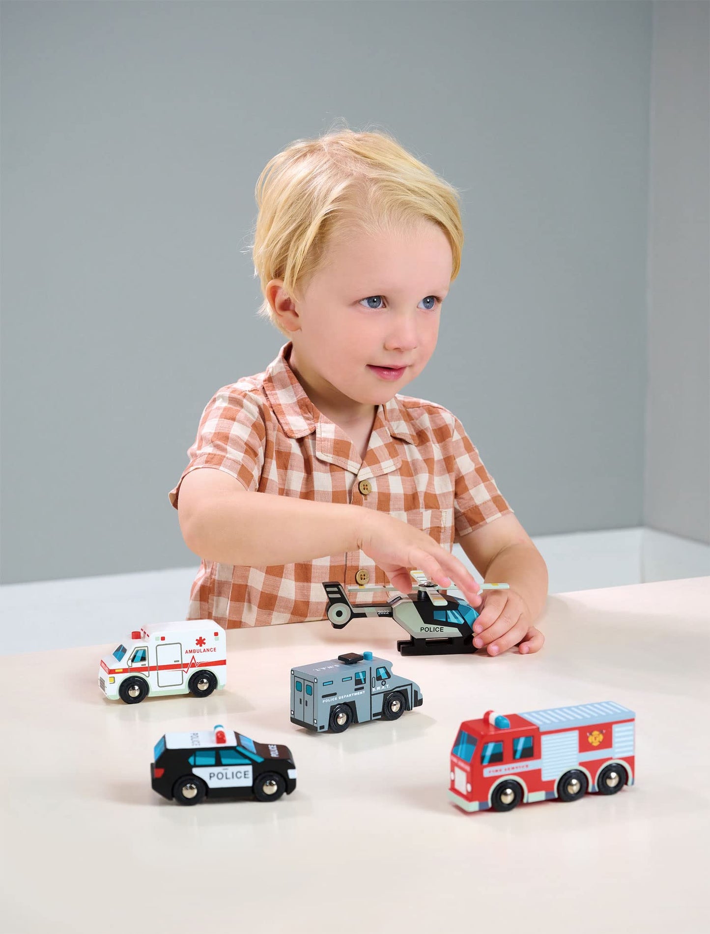 Tender Leaf Toys - Emergency Vehicles - 5 Wooden Rescue Vehicles with Moving Parts for Toddler Boys and Girls - Great Gift for Car Lovers