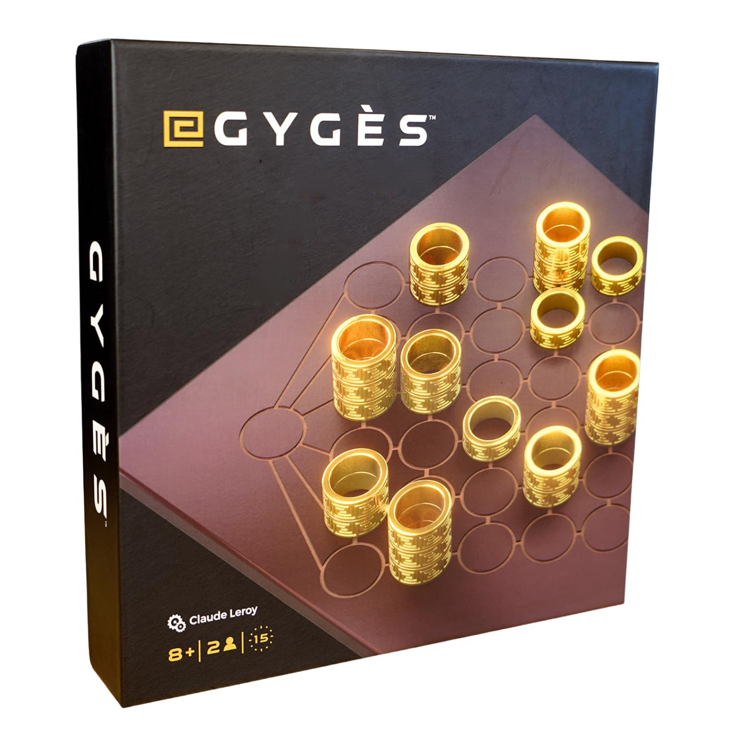 Gyges - Abstract Strategy Board Game for 2 Players | Elegant Wooden Board & Metal Rings for Ages 8 to Adults by Blue Orange Games