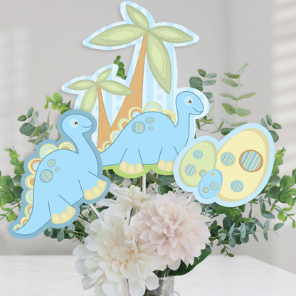 Big Dot of Happiness Baby Boy Dinosaur - Baby Shower, Birthday Party Centerpiece Sticks - Table Toppers - Set of 15
