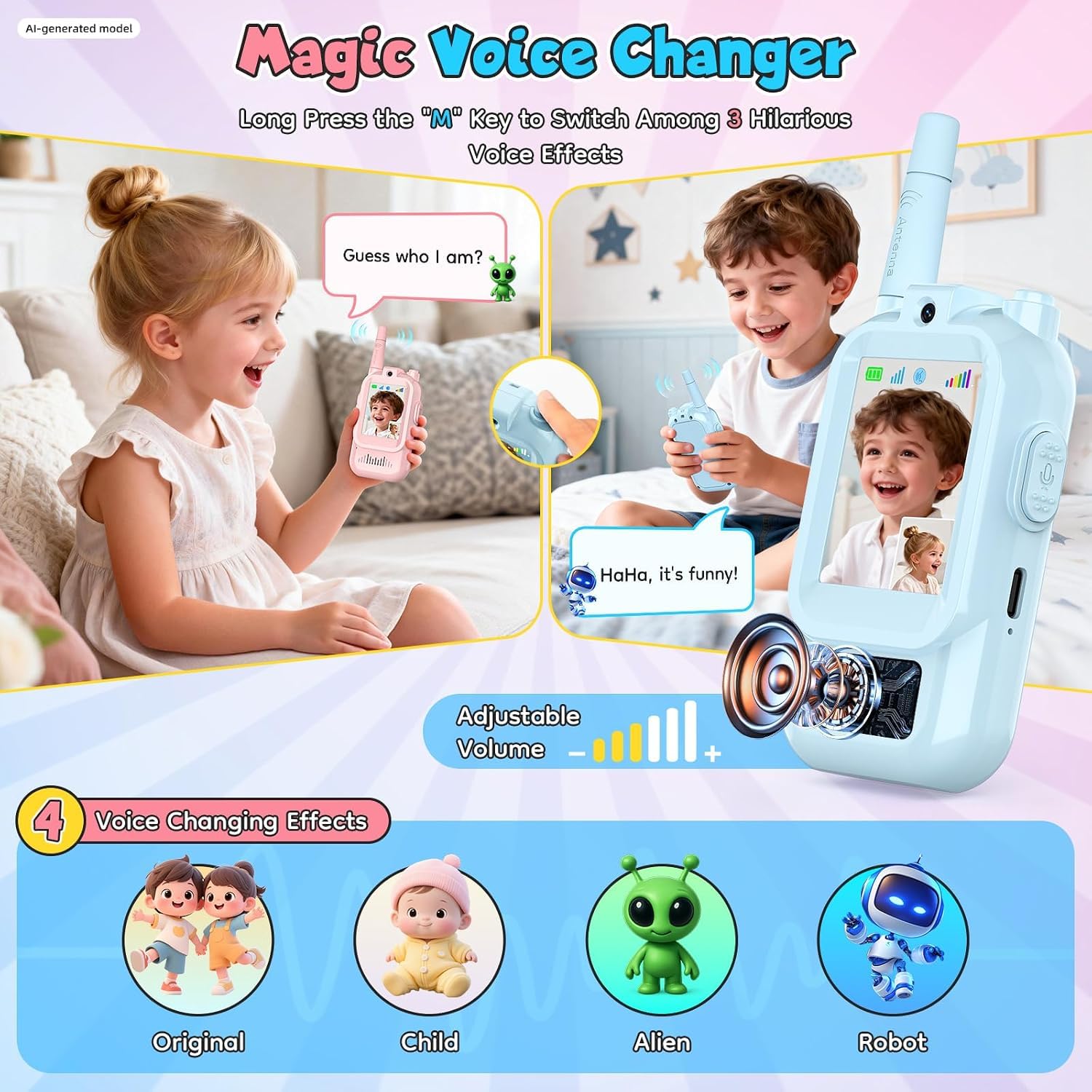 Kids Video Walkie Talkies 2 Pack, Rechargeable HD Screen Toys for Age 3-12