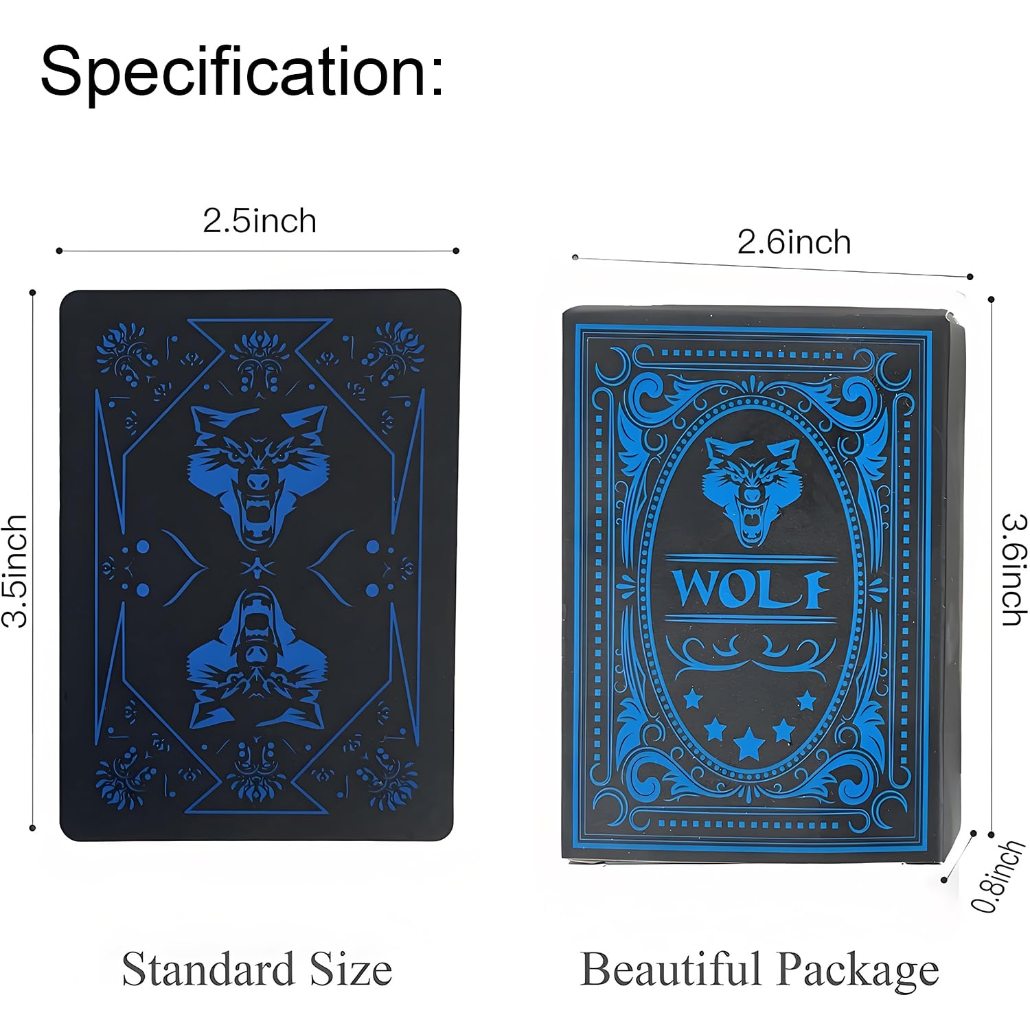 KEAIDUO Plastic Playing Cards, Waterproof & Washable Poker Deck, 54 Cards Set with Wolf Design for Family Game Night, Party, Magic Tricks