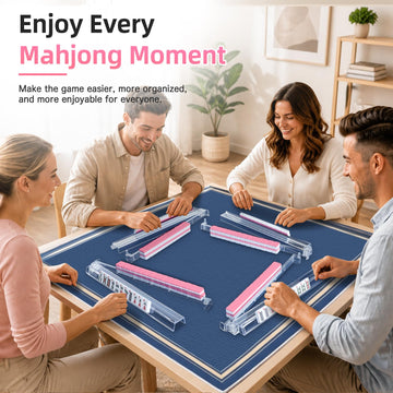 Xynzzeu Mahjong Racks with Pushers, 4 Pcs Clear Acrylic Mahjong Tile Racks with Pushers, 18.5 Inch American Mahjong Compatible, Non-Slip Smooth Push