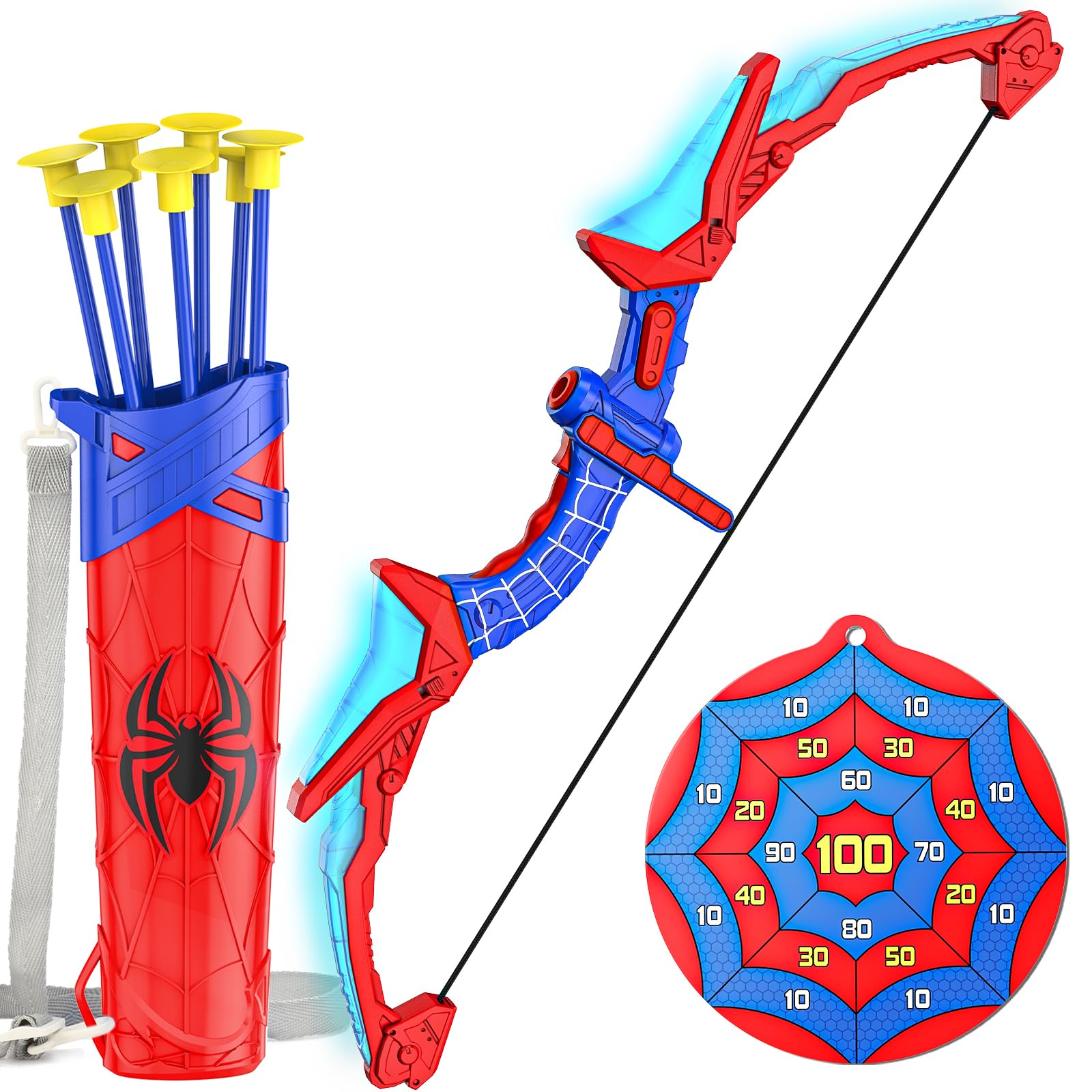 Polkoliye Bow and Arrow Set for Kids, Light-Up Archery Toy Set with 7 Suction Cup Arrows, Target & Arrow Case, Indoor and Outdoor Play Birthday Gifts
