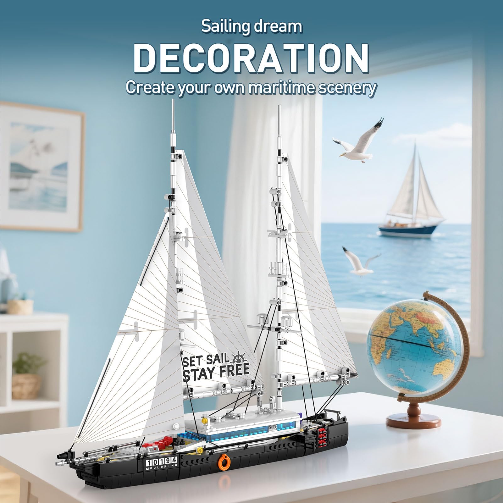 Mould King 10194 Boat Building Sets, MOC Ship Building Kits, Ocean Explorer Boat Model, Home Desk Decor, Collectible Building Toys for Adults/Teens