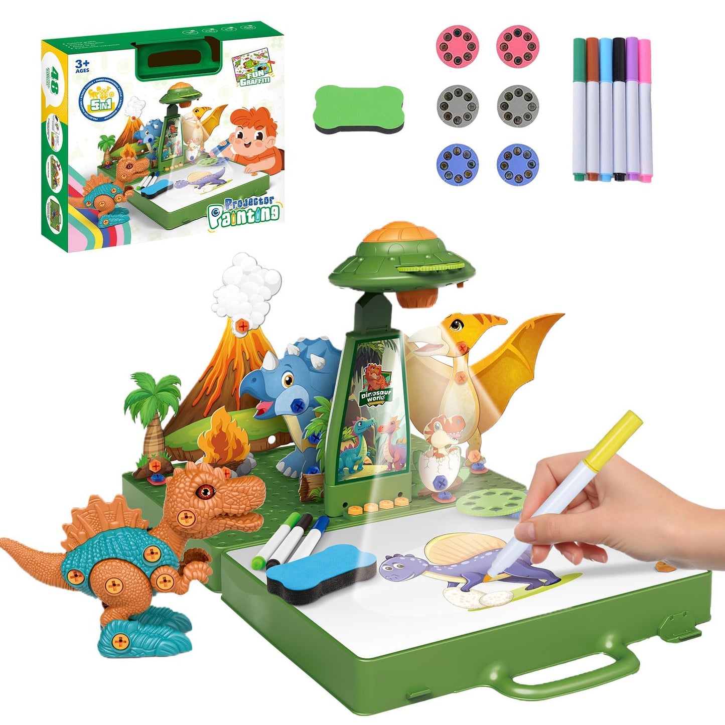 Drawing Projector for Kids, 2 in 1 Art Sketch Projector with 3D Puzzles, Trace and Draw Projector Include 48 Projection Image, Learn to Draw Toys