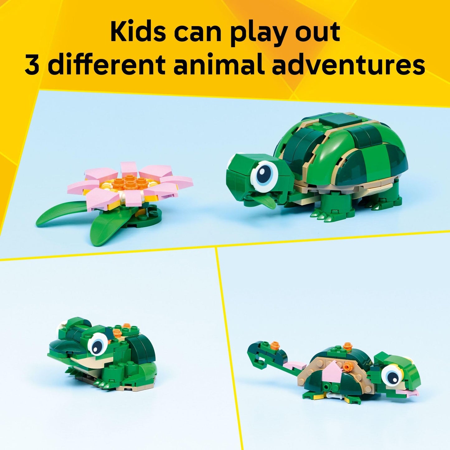 LEGO Creator 3 in 1 Turtle with a Water Lily Flower Building Toy for Girls & Boys - Kids Build a Chameleon, Frog, or Turtle Toy Figure - Gift Idea