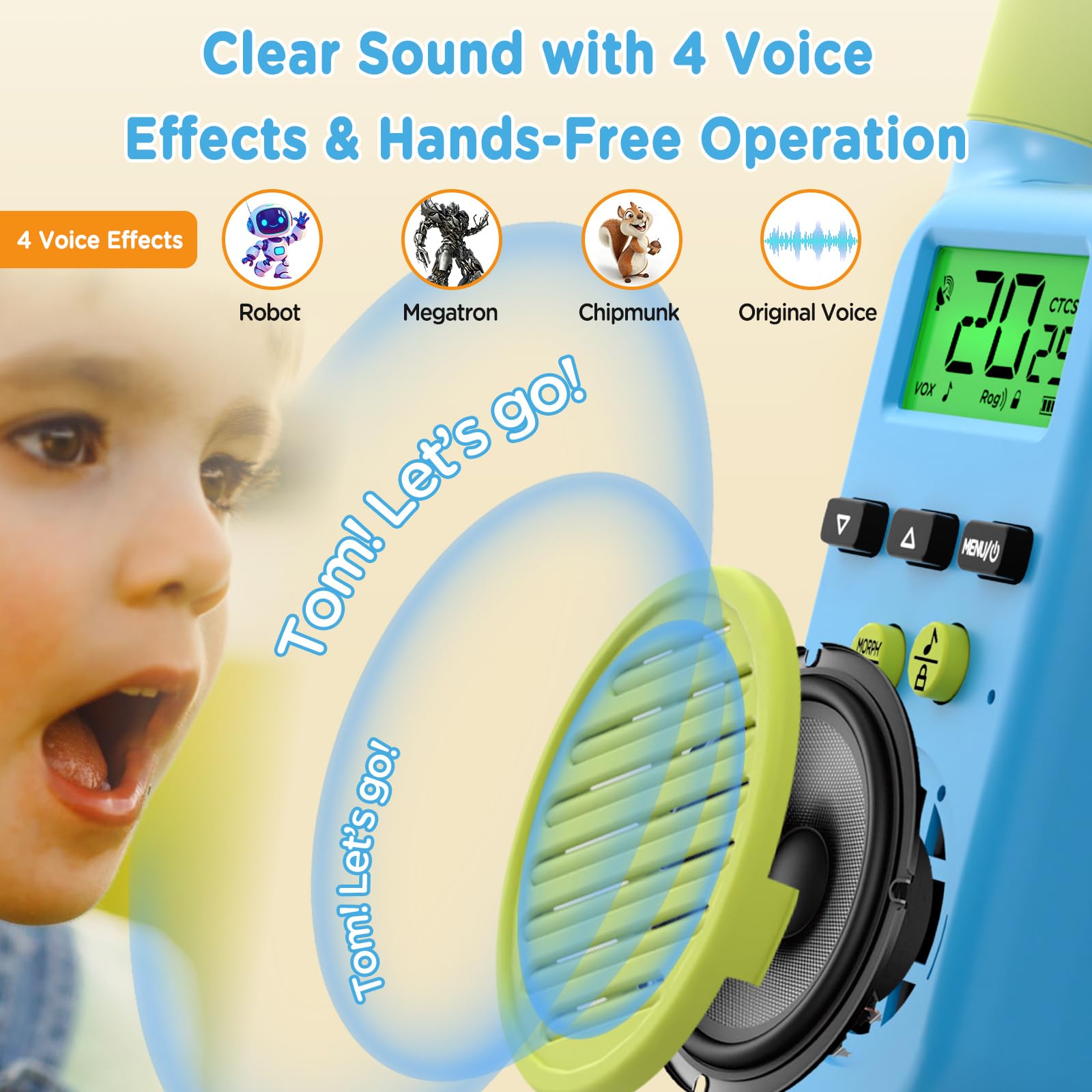 Peakeep Walkie Talkies for Kids Long Range 3 Miles, Voice-Changing Toys Gifts for 3-12 Years Old Boys Girls, 2 Way Radios Big LCD Screen, Flashlight