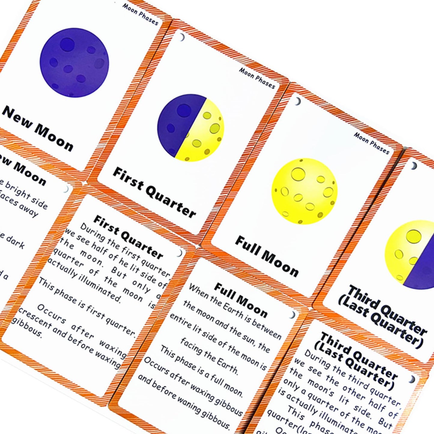 Set of Moon Phase Flash Cards for Toddlers(9 Count) | Kids Learning Flashcard & Montessori Pocket Cards | Perfect for Pre-K Decor Background Wall