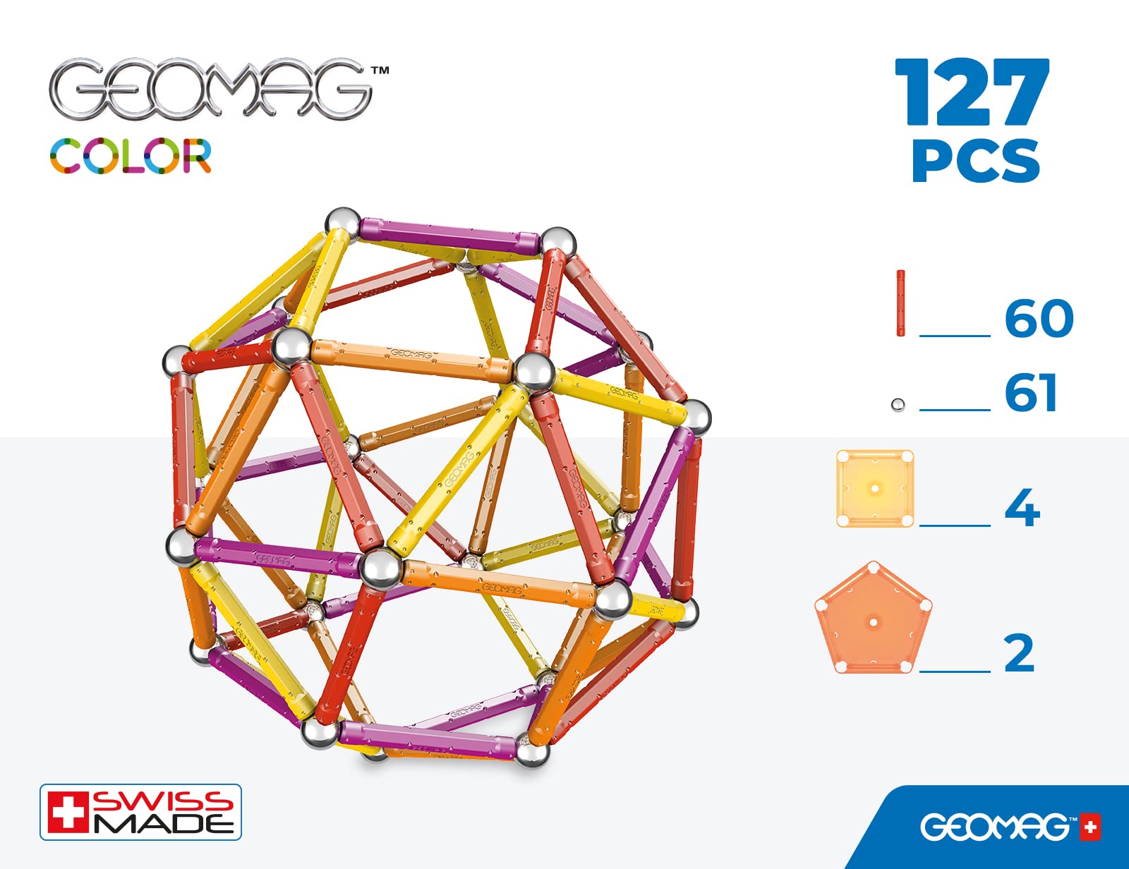Geomag - COLOR - 127-Piece Magnetic Building Set, Certified STEM Construction Toy, Safe for Ages 3 and Up
