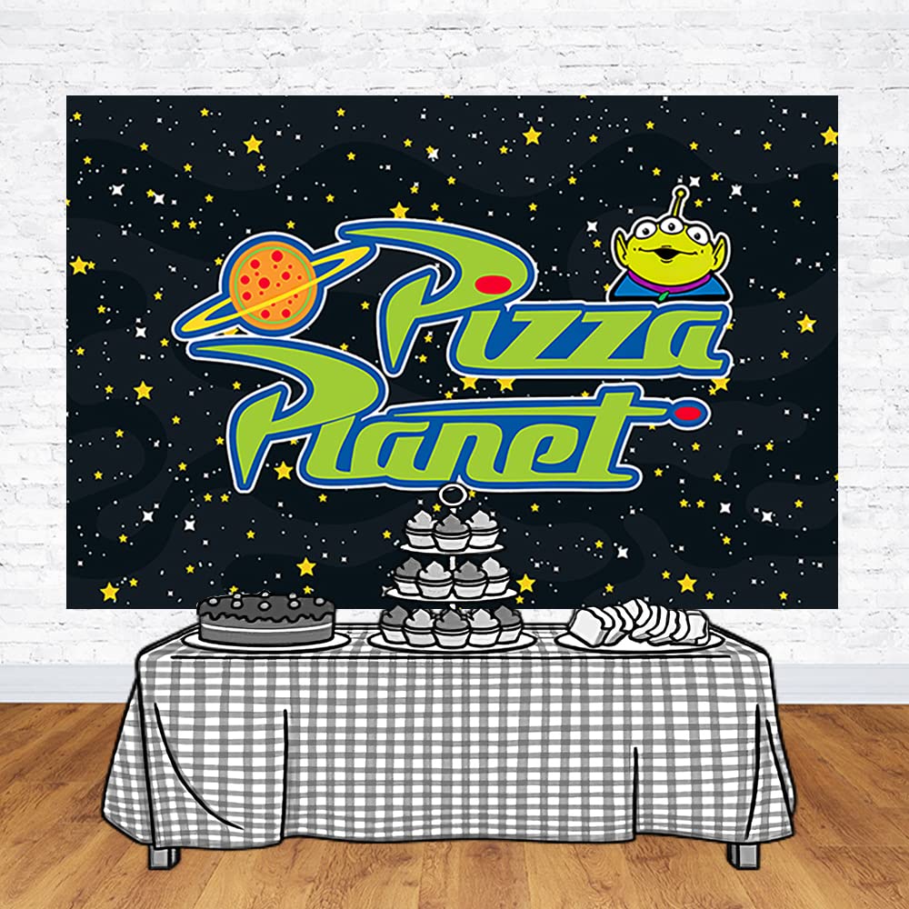 Pizza Planet Backdrop for Birthday Party Supplies Photo Backgrounds Toy Story Birthday Theme Baby Shower Banner 59x38in yellow