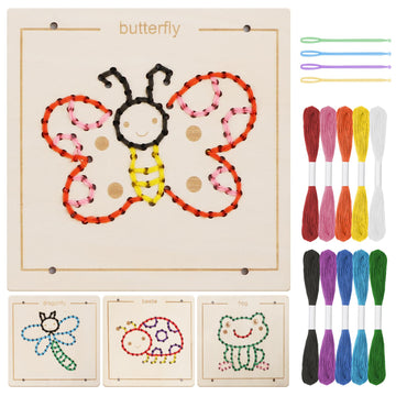 Montessori Wooden Lacing Toys for Toddlers and Kids Ages 2-4 5-7, Sewing Kit Fine Motor Skill Busy Board, Education Sensory Preschool Toy for 1 2 3 4