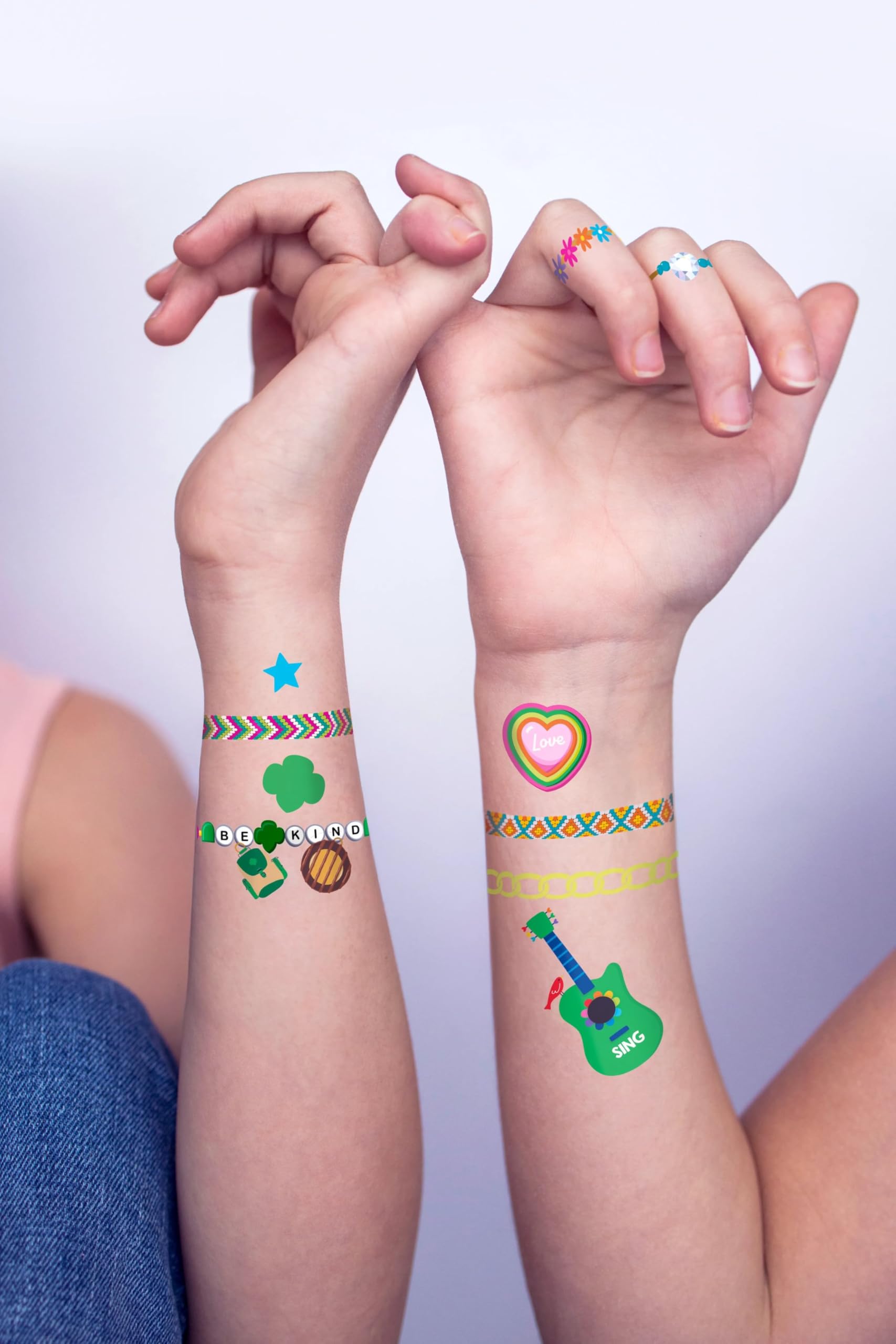 OOLY x Girl Scouts Temporary Tattoos for Girls - Glitter DIY Tattoo Jewelry Kit, 3 Sheets, Bracelets Rings Necklaces