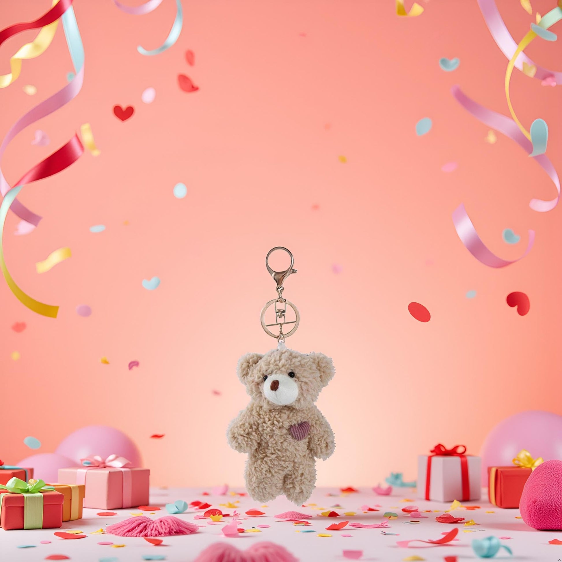 Jowxsx 1Pc Brown Bear Pink Heart Mini Keychain for Backpack,Soft Cotton Key Chain Keychain for Gift Graduation Party Favors Bag DIY Crafts Animals Car