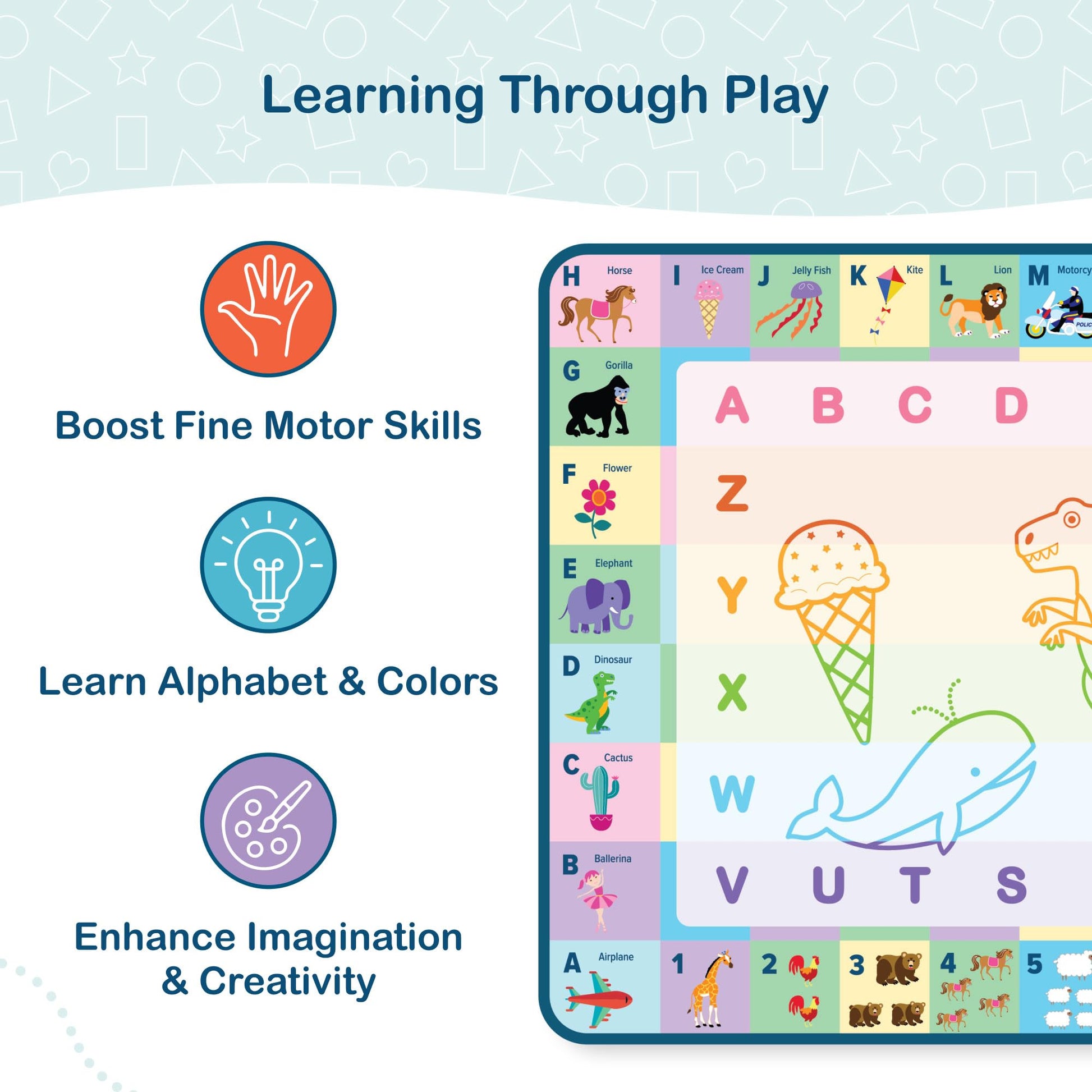 Wildkin Doodle Mat - Extra Large 60 x 42 Inch Water Drawing Mat for Kids, Educational Learning Toy with Letters & Numbers, Mess-Free Coloring