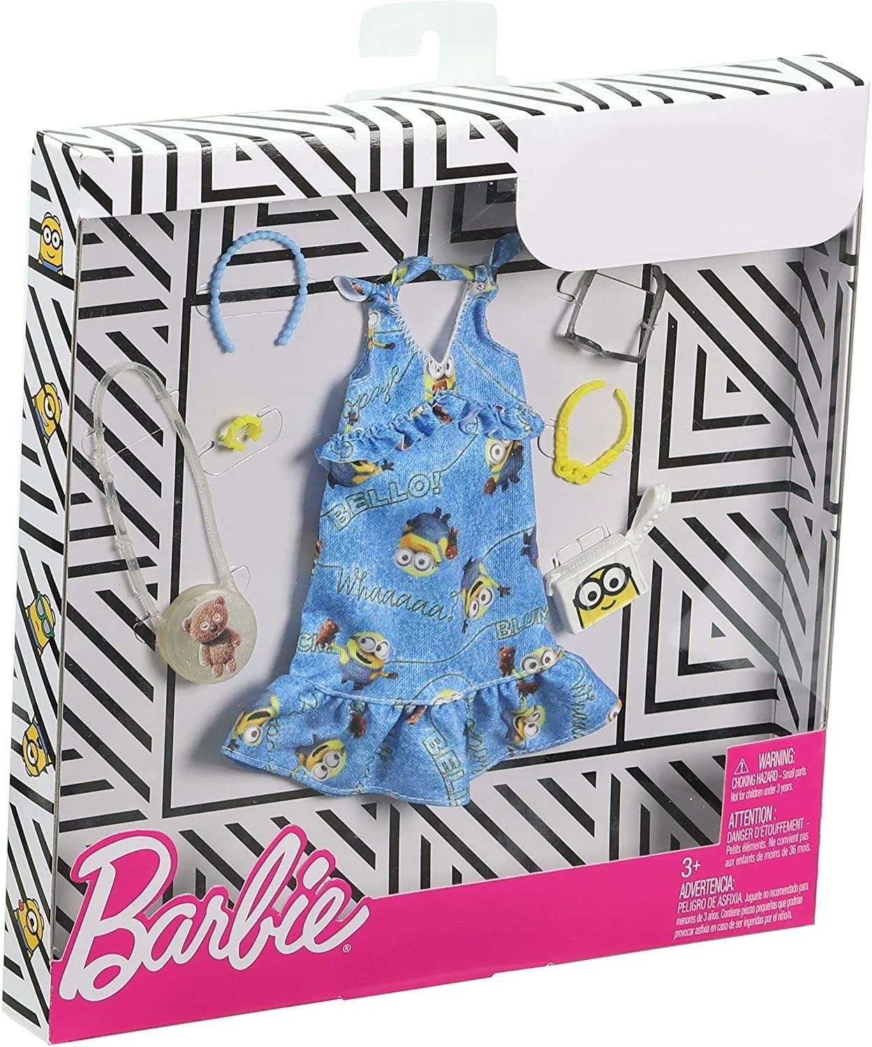 Barbie Storytelling Fashion Pack of Doll Clothes Inspired by Minions: Denim Dress and 6 Accessories Dolls, Gift for 3 to 8 Year Olds