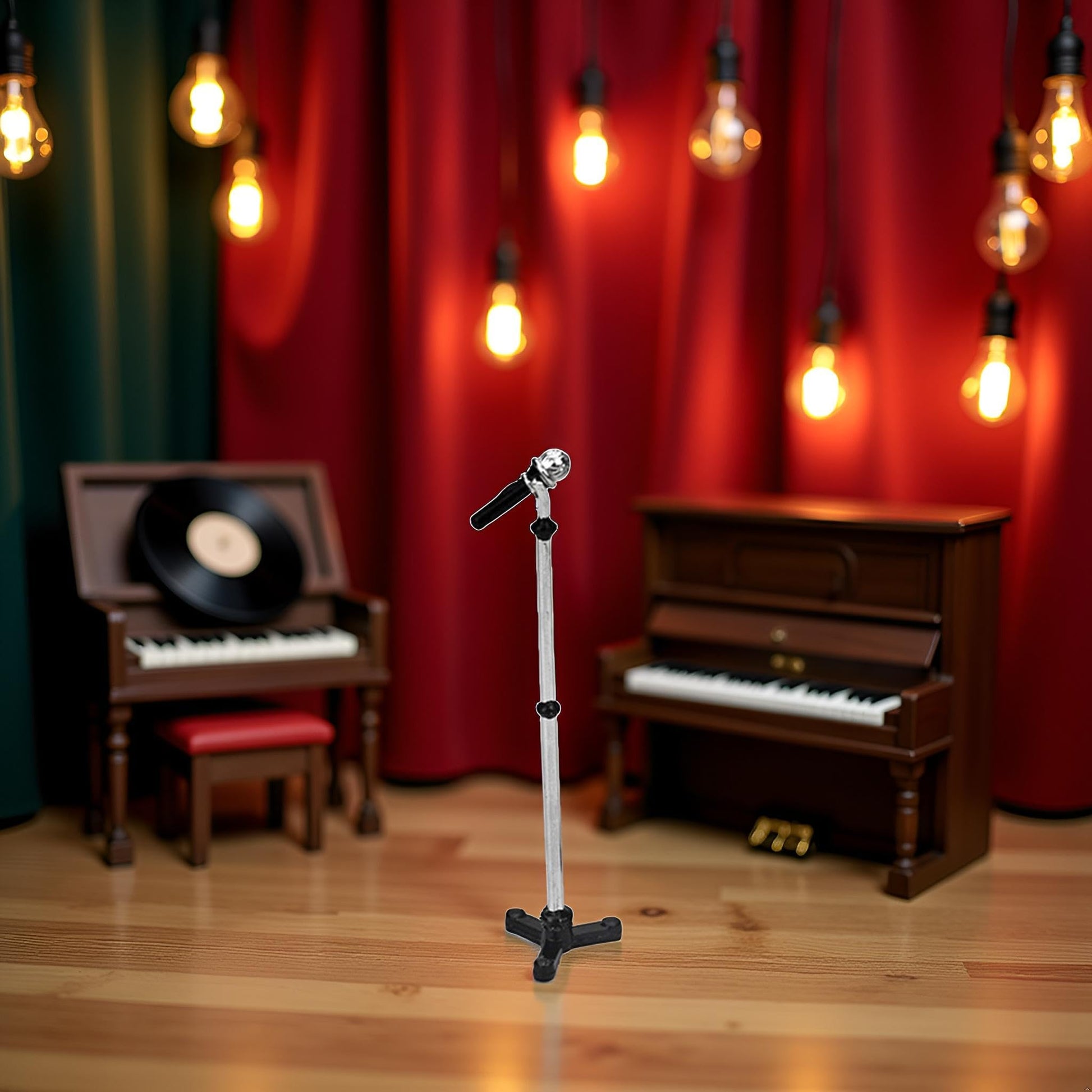 Dollhouse Black Miniature Microphone with Stand,Dollhouse Decoration Accessories 1:12 Scale Model, Decortion, Dollhouse Furniture, Doll's Microphone