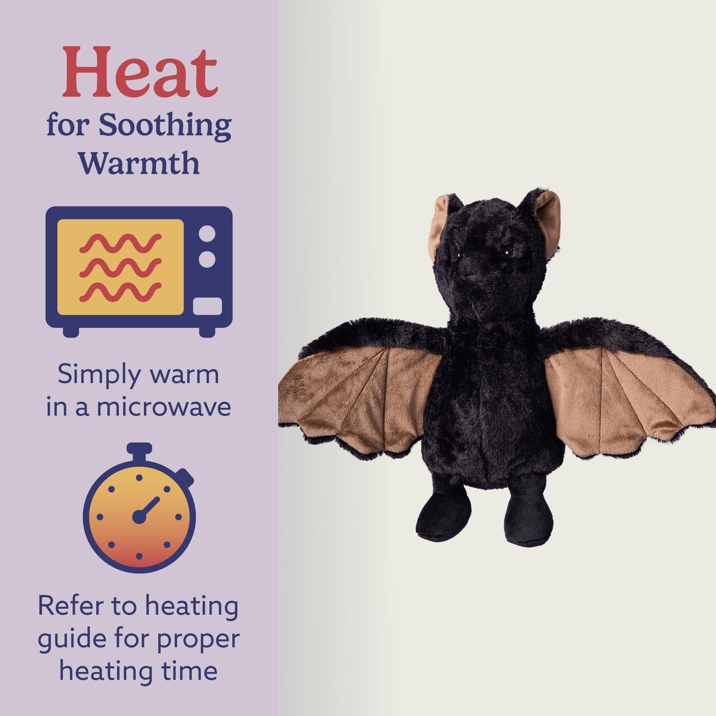 warmies Microwavable & Weighted Stuffed Animals, Bat - Heated Stuffed Animal Plushie for Warmth & Comfort - Cute Soft Plush Toys for Adults & Children