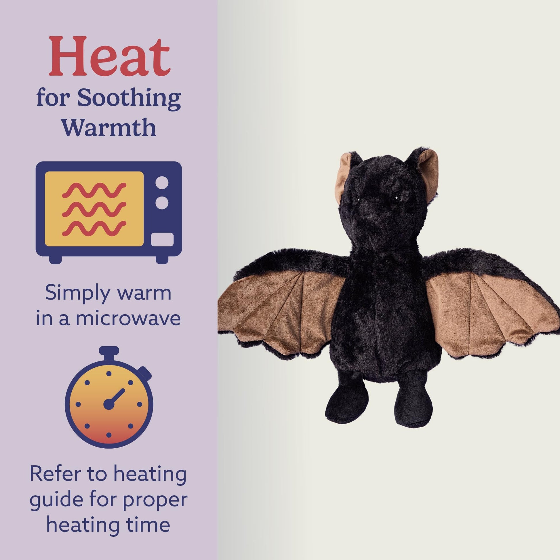 warmies Microwavable & Weighted Stuffed Animals, Bat - Heated Stuffed Animal Plushie for Warmth & Comfort - Cute Soft Plush Toys for Adults & Children