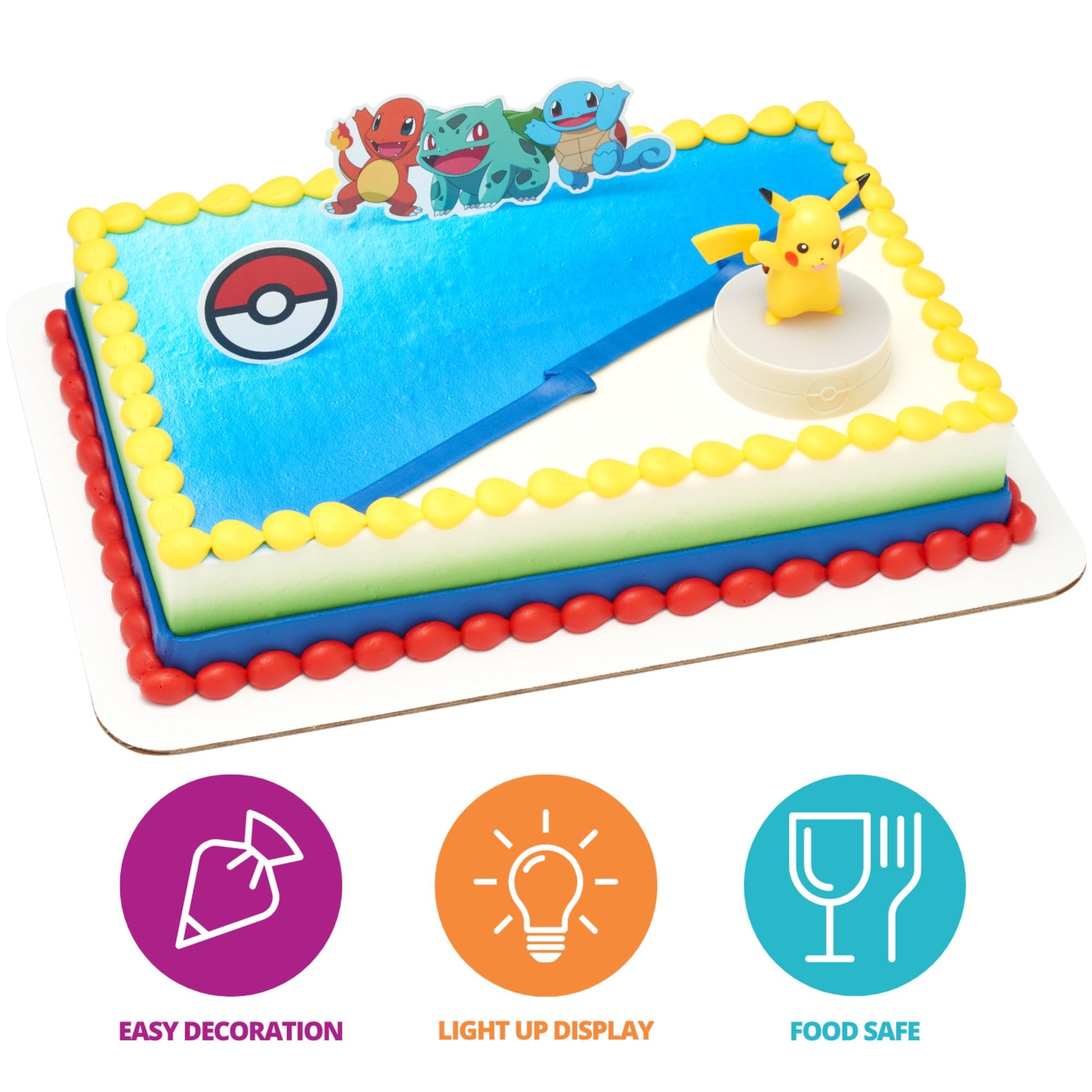 DecoSet® Pokémon Light Up Pikachu Cake Topper, 3 Piece Decoration Set, Birthday Decorations For All Size and Shape Cakes | For Birthday
