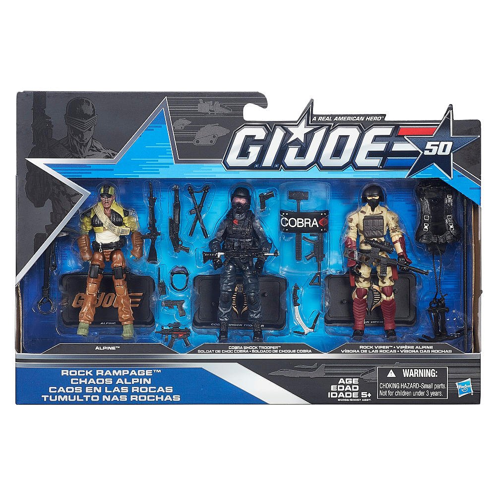 G.I. Joe, 50th Anniversary, Rock Rampage Action Figure Set [Alpine, Shock Trooper, and Rock Viper], 3.75 Inches