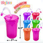 Playbees 12 Pack Neon Sipper Cups - 6 Oz. - Colorful, Spill-Proof Cups with Lids and Straws - Ideal for School Events, Themed Parties, and Birthday