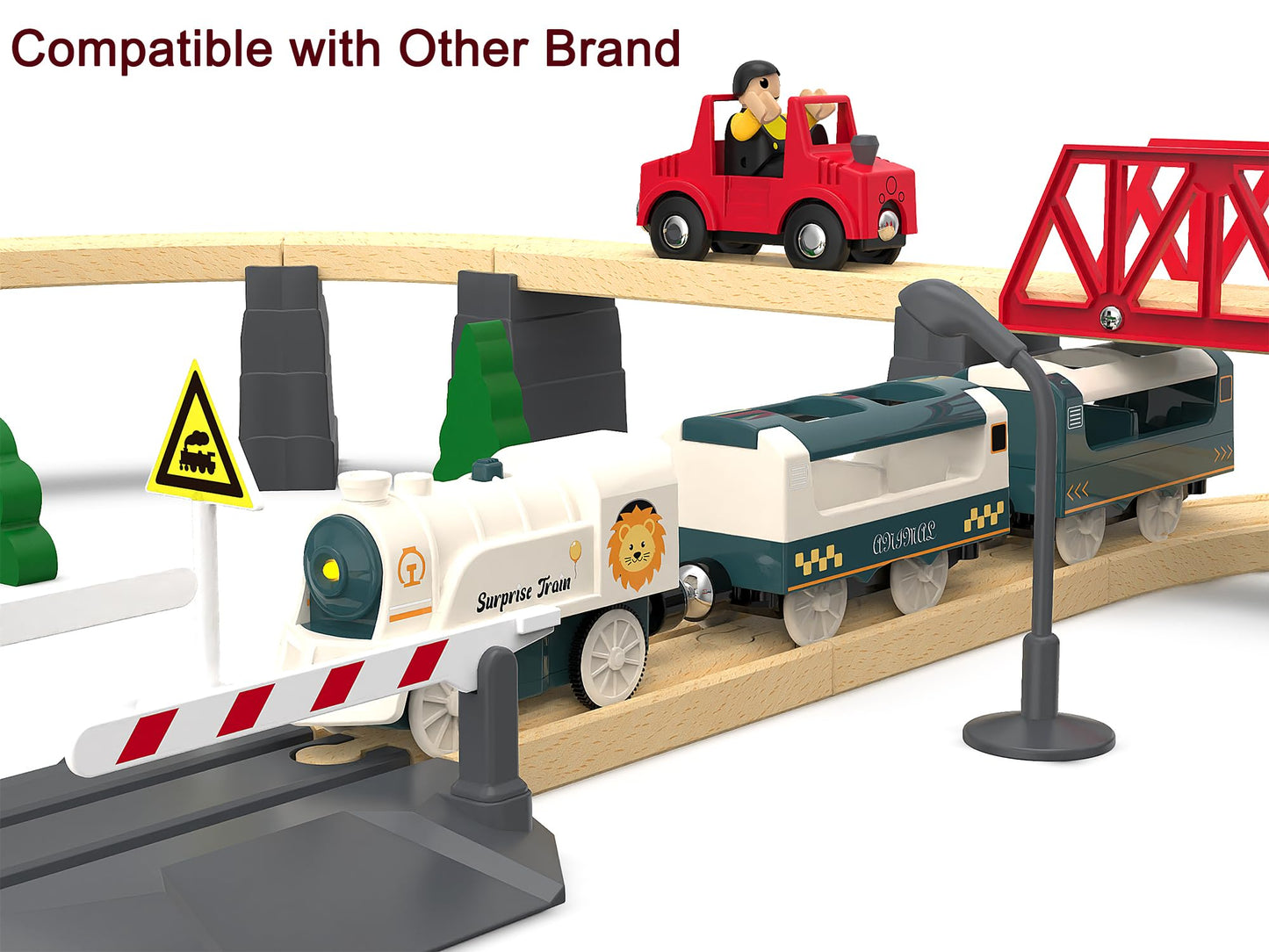 Battery Powered Train Set for Railway System, Electric Train Toys for Wooden Tracks, 3Pcs Motorized Locomotive Trains for Toddlers Compatible