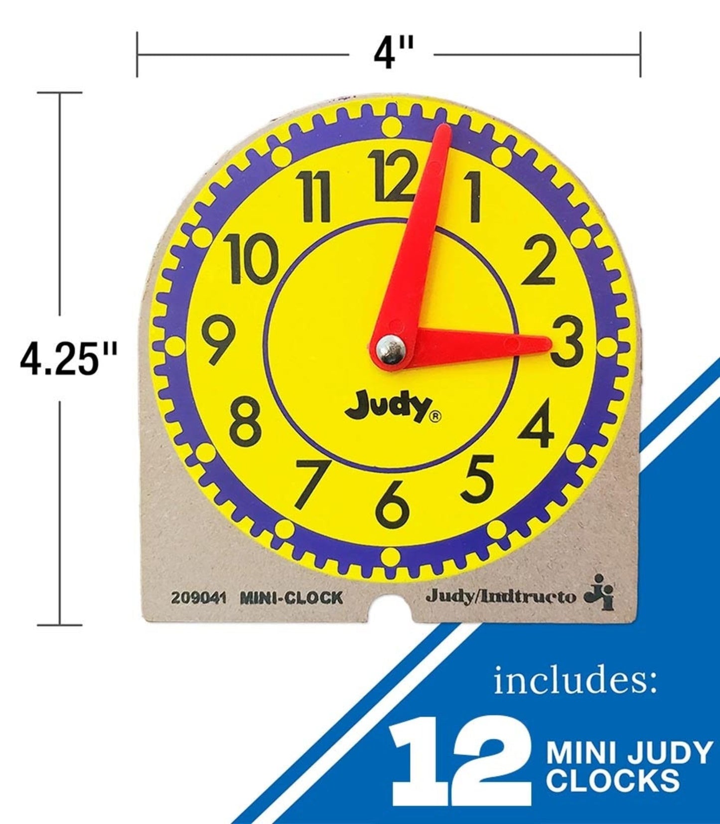Judy Instructo Mini-Clocks - 4 1/8 x 4 inches - Set of 12, Size 6