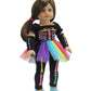 American Fashion World Electric Neon Skeleton Halloween Costume for 18-inch Dolls| Premium Quality & Trendy Design | Dolls Clothes | Outfit Fashions