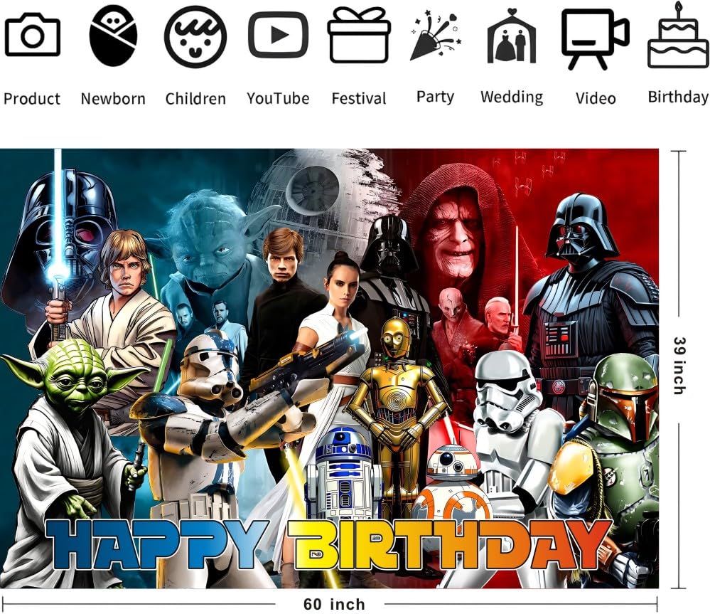Wall Decor Backdrop for Star of Wars Themed Birthday Decorations, Star of Wars Themed Banner for Kids Birthday Party Supplies (5x3ft)