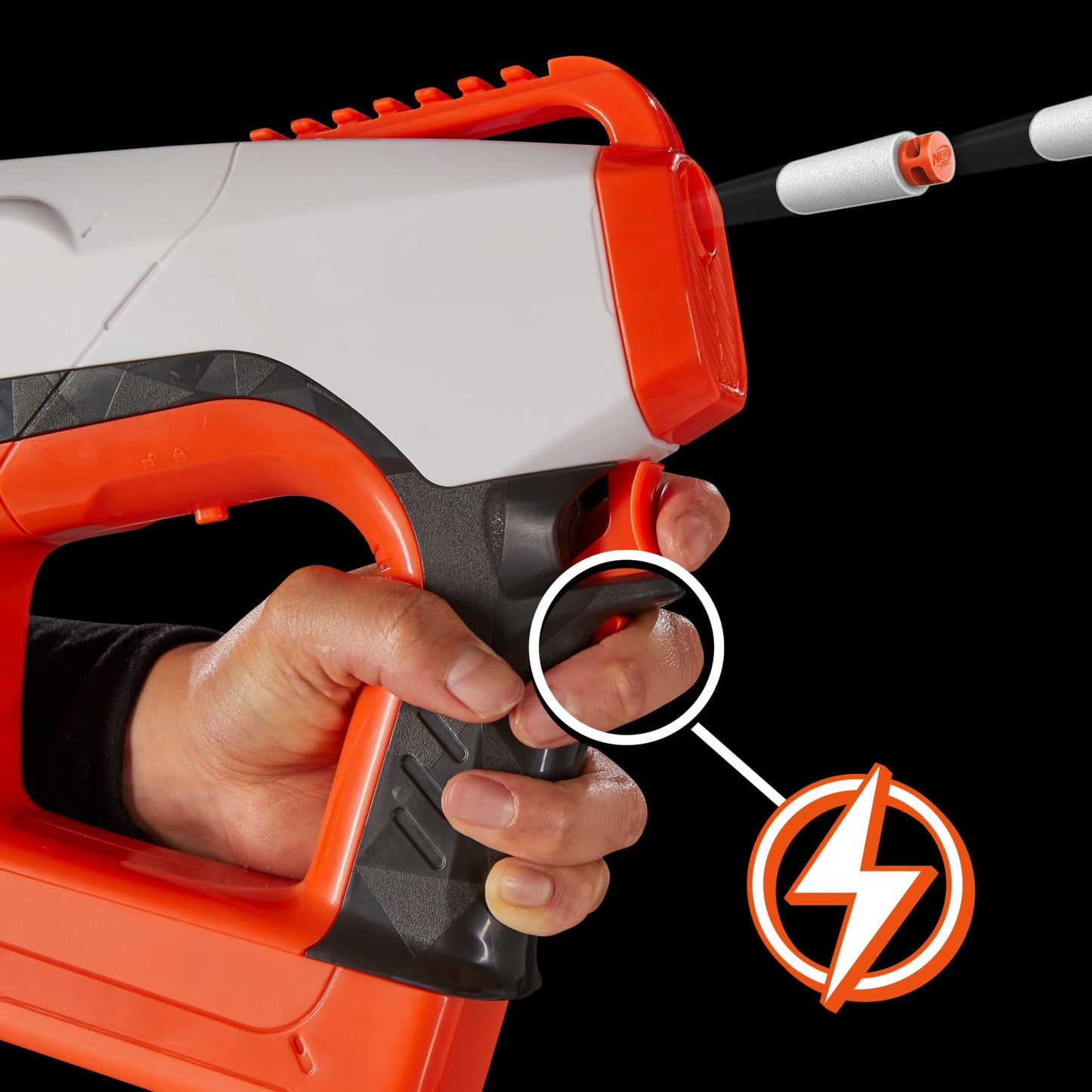 Nerf Pro Sender Half-Length Semi Automatic Dart Blaster, 150 FPS, 30 Nerf Pro Half-Length Darts, 15-Dart Magazine, Eyewear, Gifts for Teens, 14+