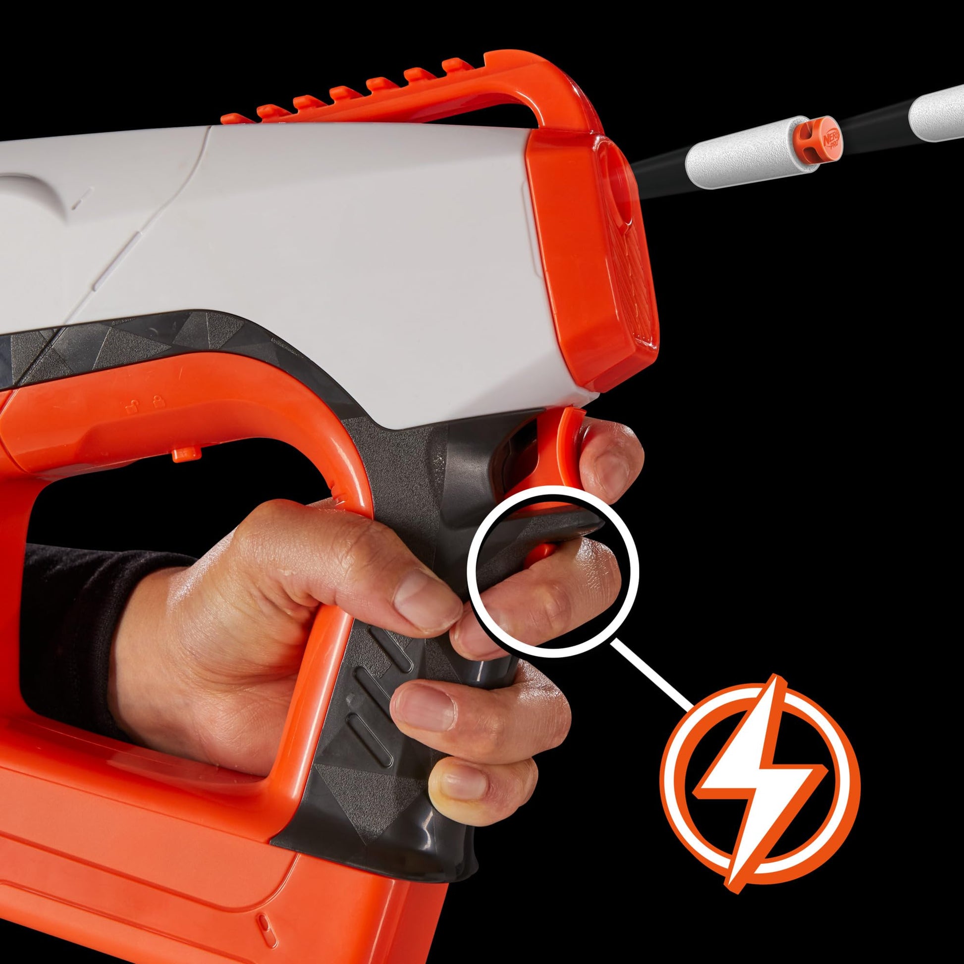 Nerf Pro Sender Half-Length Semi Automatic Dart Blaster, 150 FPS, 30 Nerf Pro Half-Length Darts, 15-Dart Magazine, Eyewear, Gifts for Teens, 14+
