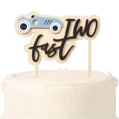 Two Fast Birthday Cake Topper,Wood Race Car Cake Topper,Racing Birthday