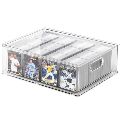 BluBrk Trading Card Storage Box - Clear Large Storage Organizer Holds 3200 Cards with Foam Inserts Blocks - Display Case for TCG, MTG & Sports Cards
