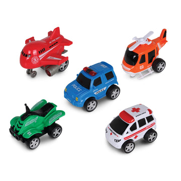 NKOK 5PK Friction Powered Rescue Vehicles; No Batteries Required; Realistic Features; Imaginative Play; Age 3+
