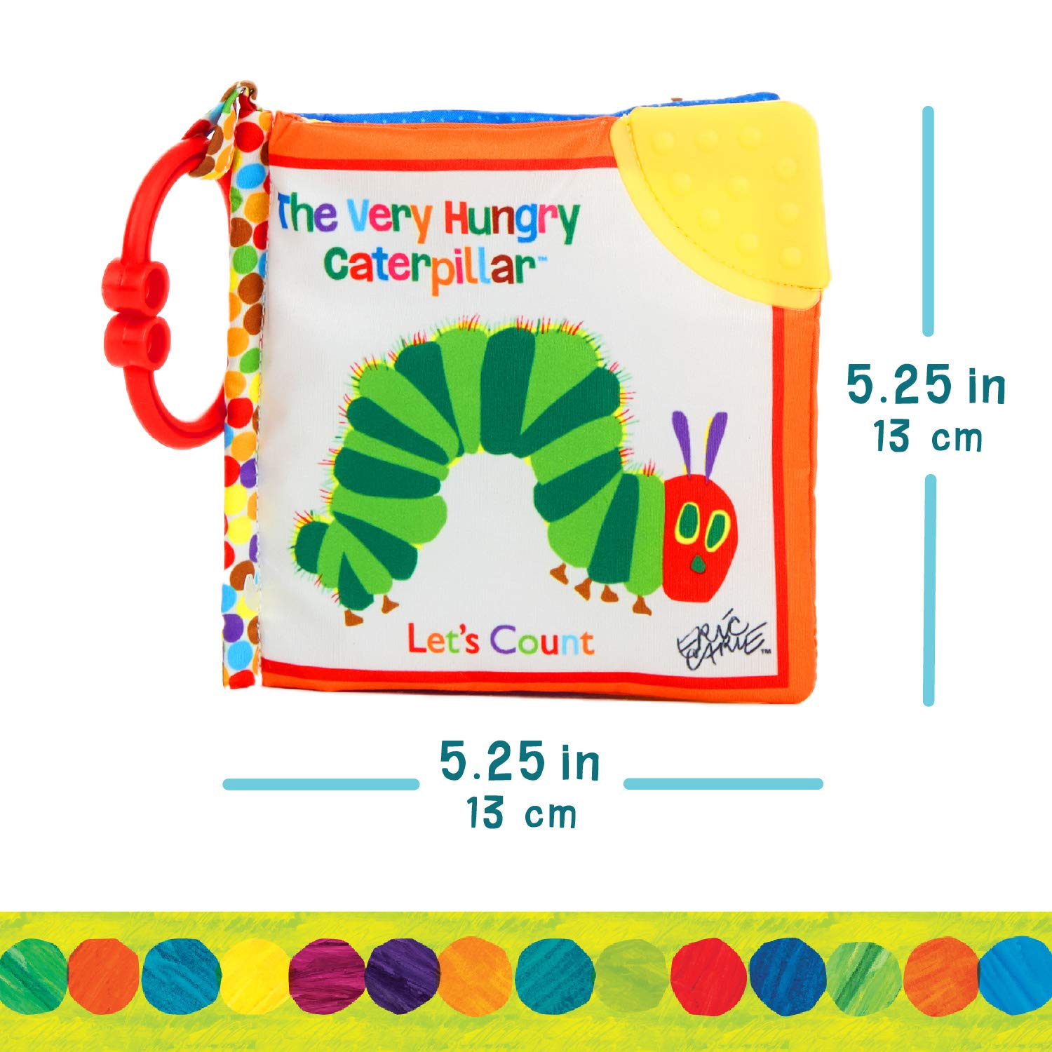 Let's Count Soft Book - World of Eric Carle the Very Hungry Caterpillar Baby on the Go Clip Teething Crinkle Soft Sensory Book for Babies, 5.25x5.25
