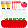 96 Pcs Back to School Plates and Napkins Set - Apple Disposable Tableware Kit, including Paper Plates, Napkins, Cups and Forks for All Grades First