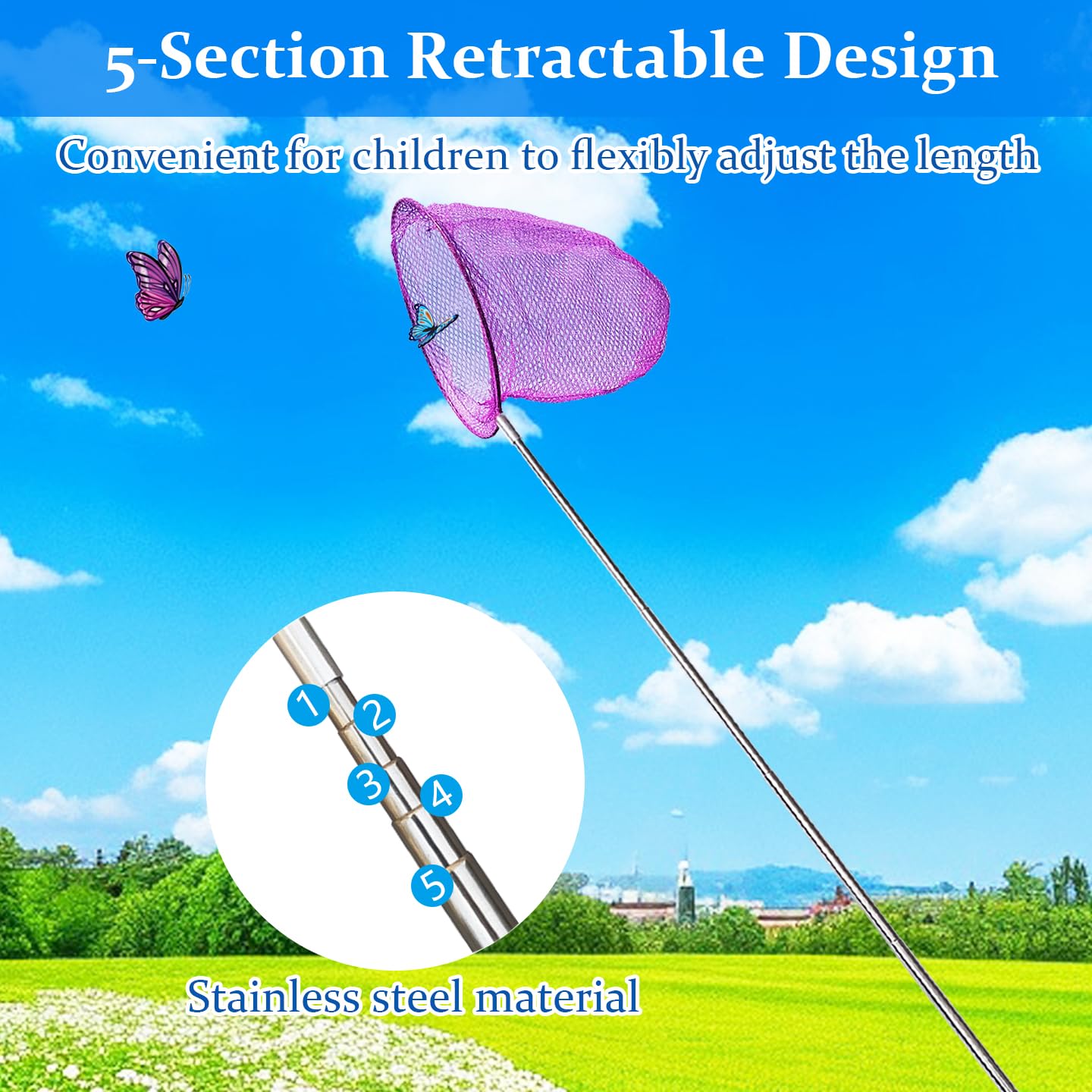 2 Pack Insect Catching Nets, Telescopic Stainless Steel Pole, Fishing Nets,Butterfly Nets, Nature Exploration Toys for Kids Outdoor Playing