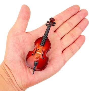 Dselvgvu Wooden Miniature Double Bass with Stand, Bow and Case Mini Musical Instrument Contrabass Replica Collectible Figurines Upright Bass Model
