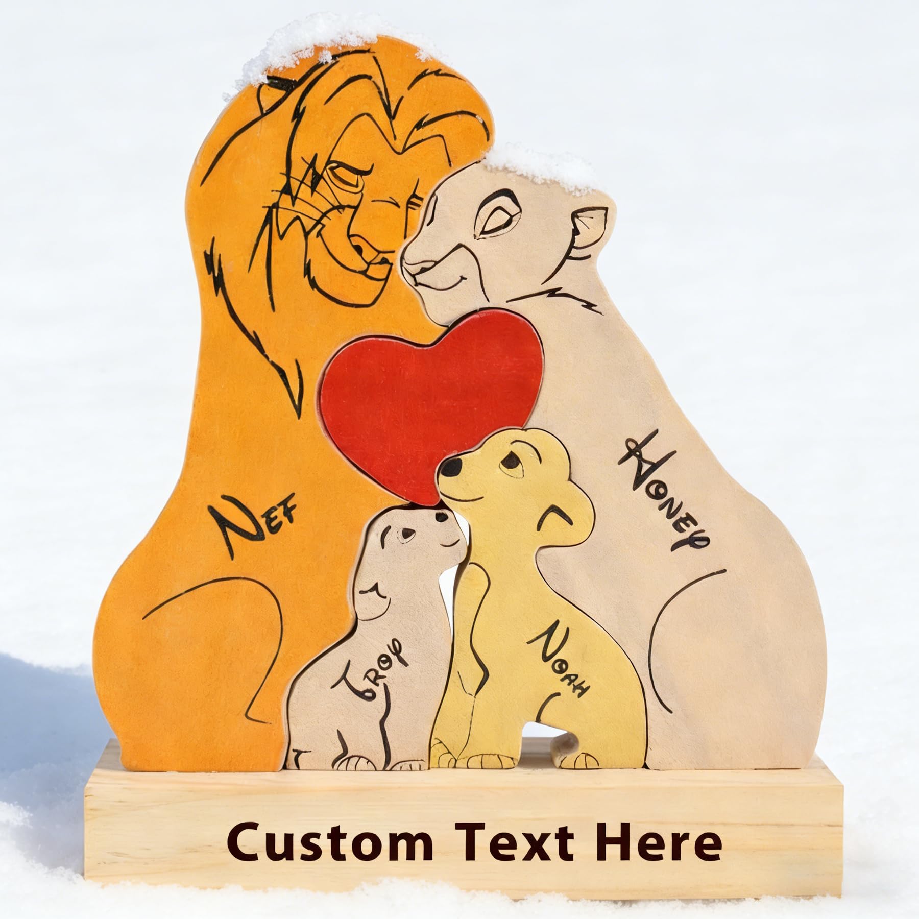 Custom Wooden Bear Family Puzzle with 2-9 Names,Mom Dad’s Day Gifts(Lion)
