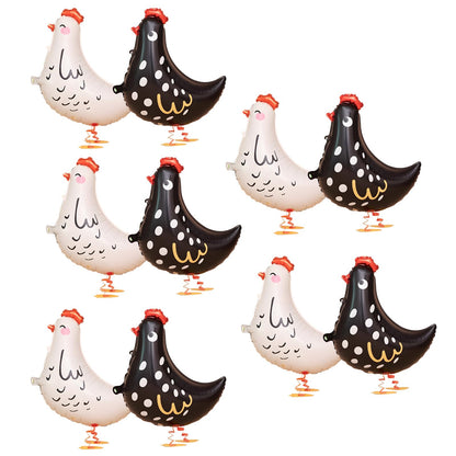 10 Pieces Chicken Balloons, Black ? White Chicken Decorations for Party, for Birthday Baby Shower Farm Animal Theme Party (17.91×19.68in)