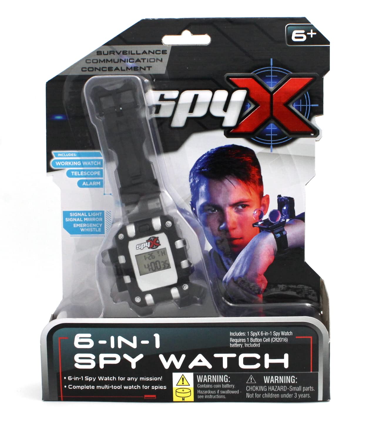 SpyX / 6-in-1 Watch - 6 Function Spy Toy Watch. Includes: Telescope Lenses, LED, Secret Message Capsules, Whistle, Signal Mirror, Hidden Compartment.