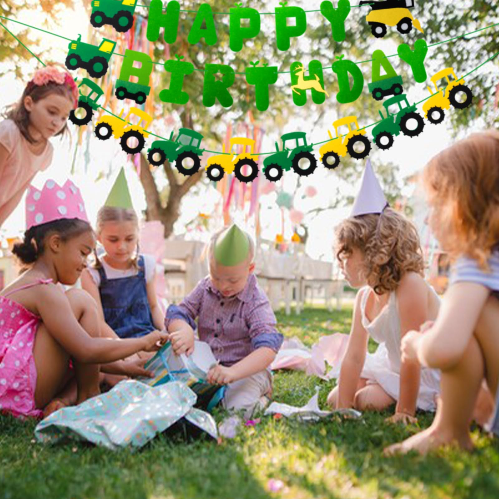 Green Tractor Birthday Banner Set with Tractor Garland Banner for Tractor Farm Themed Birthday Party Supplies Favors Decorations
