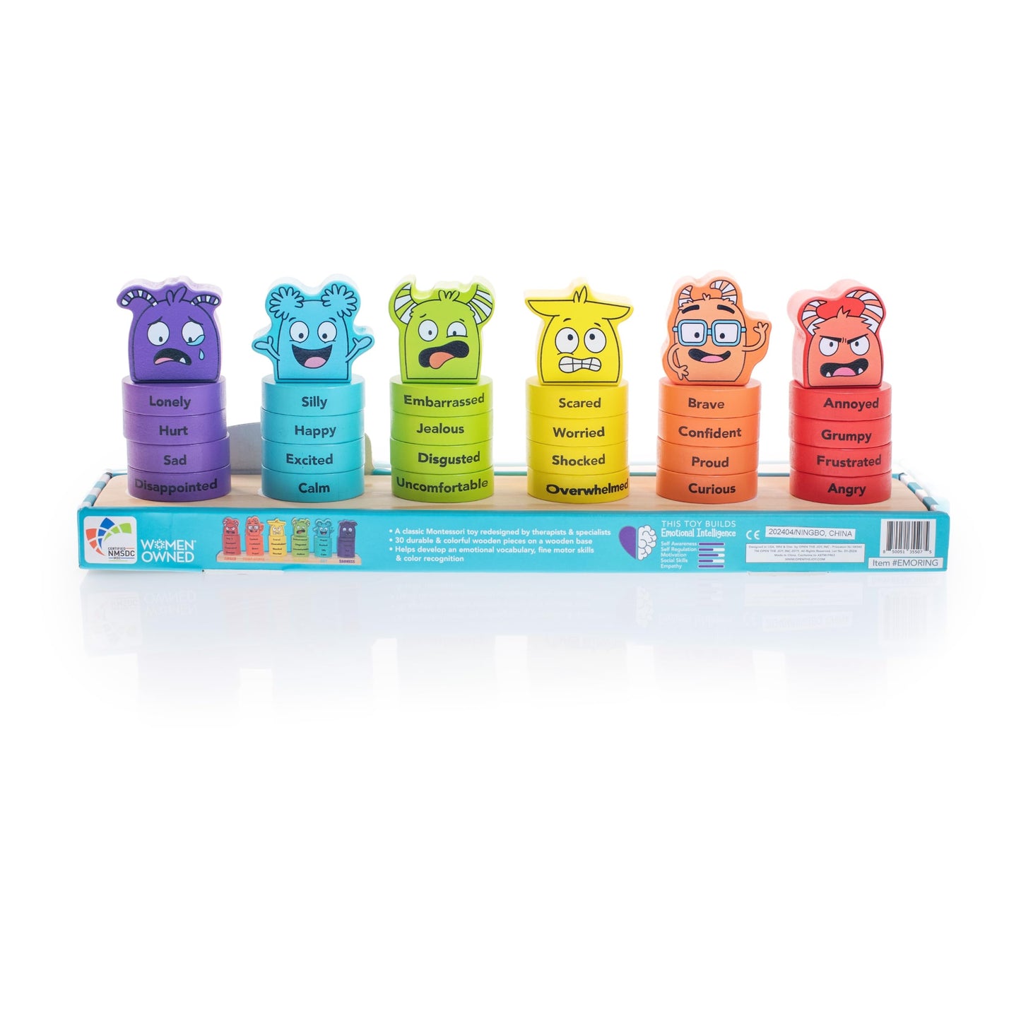 Open The Joy Emotions Stacking Rings - 30pc Rainbow Stacking Toy for Toddlers, Baby Sensory Learning Toy, Fine Motor Skill Development - Montessori