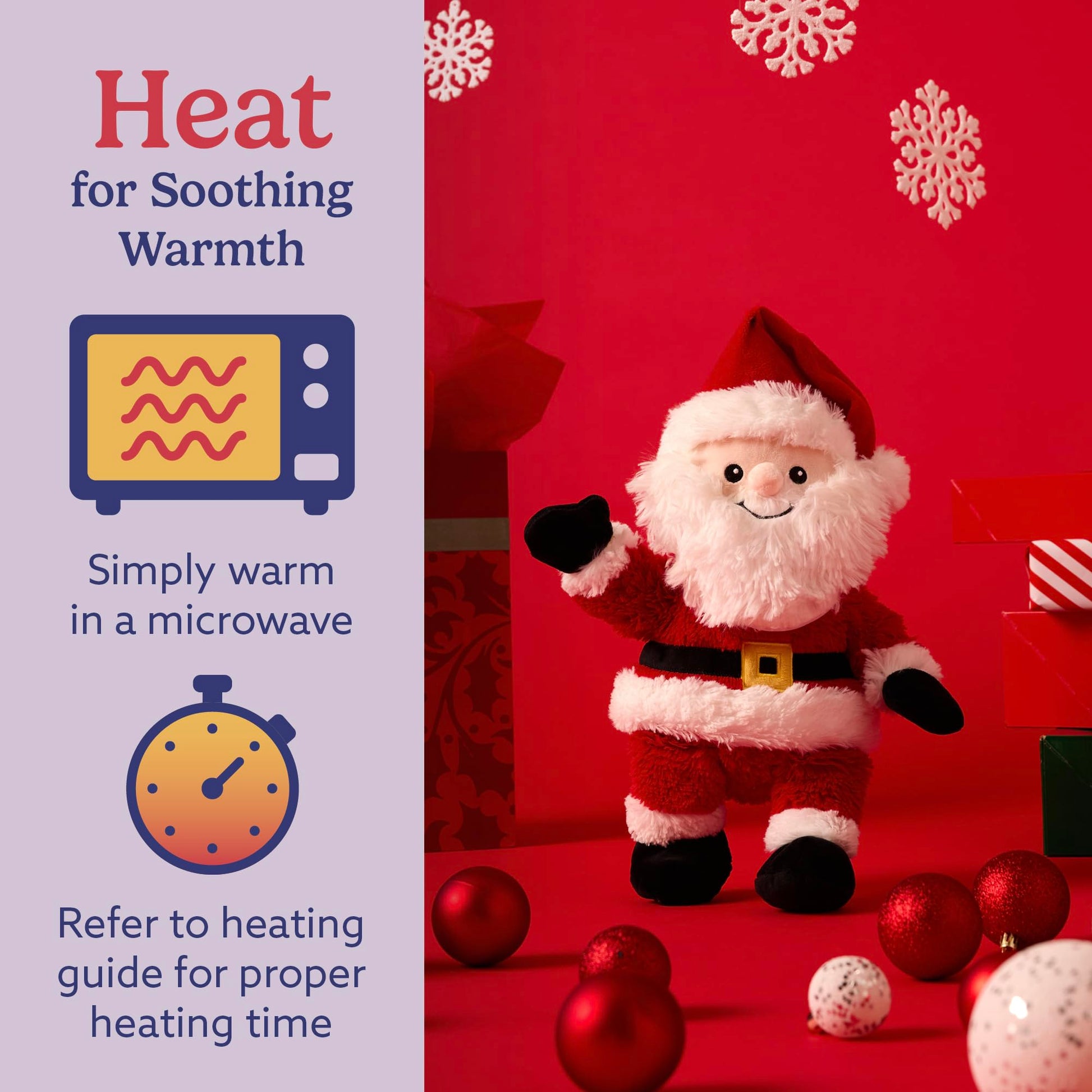 warmies Microwavable & Weighted Stuffed Animals, Santa - Heated Stuffed Animal Plushie for Warmth & Comfort - Christmas Winter Soft Plush Toys