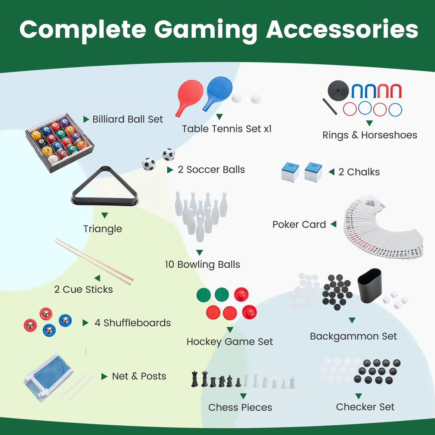 Goplus 12-in-1 Multi Game Table, Combo Game Table w/Foosball, Billiard, Table Tennis, Air Hockey, Bowling, Shuffleboard, Checkers, Chess, Backgammon