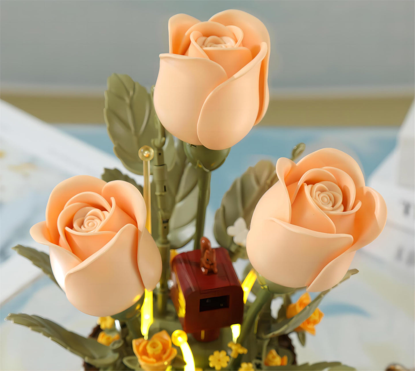 Yushinv Electric Flower Bouquet Building Set with Remote Control Spray-Bottle, 255 PCS,Original Music (Type :Symphony) Motorized Roses Flowers STEM