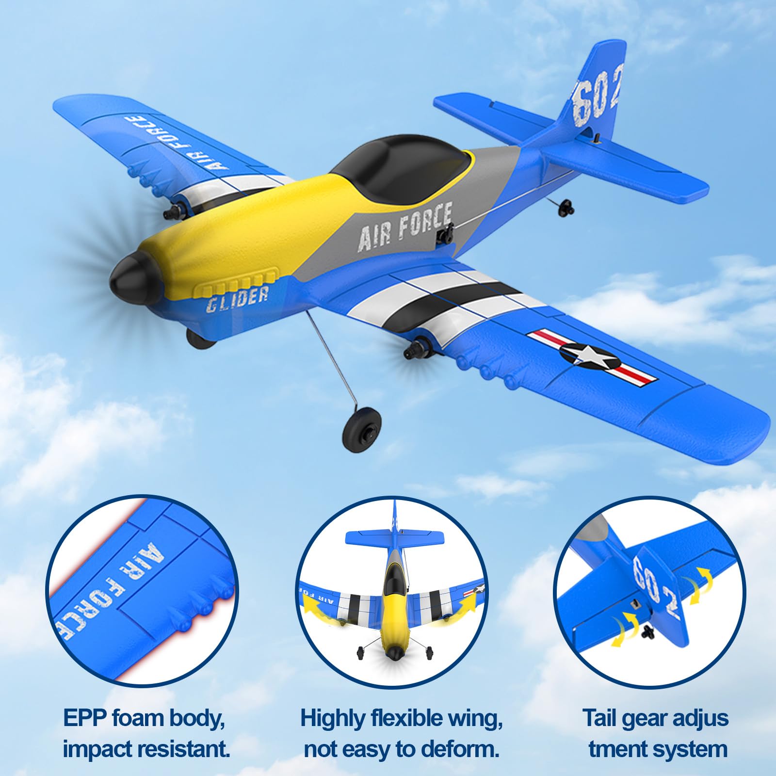 Toileum RC Plane Drone, 3 Channel RC Remote Control Airplane,2.4GHz with 2 Batteries 6-axis Gyro Stabilizer,Foam Airplanes Toy Planes for Kids Boys