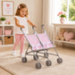 JC Toys Boutique | Twin Folding Umbrella Doll Stroller for Children 2 Years Plus, Pink Stripes and Soft Embroidery | Sturdy Metal Frame | Pretend Play